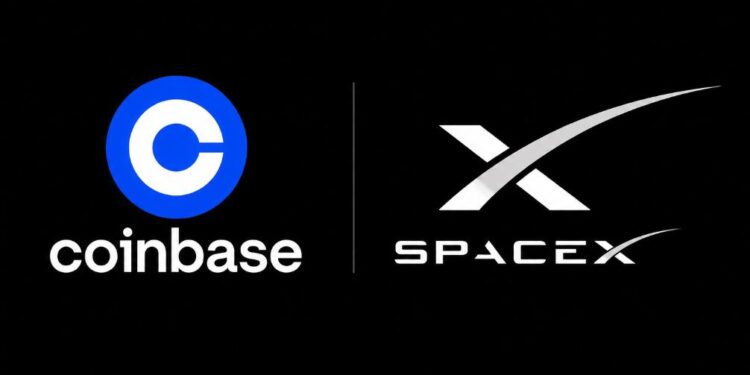 El logo de Coinbase junto al de SpaceX.