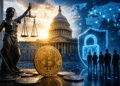 Congreso de EE.UU con una moneda de bitcoin