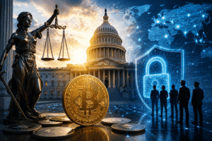 Congreso de EE.UU con una moneda de bitcoin