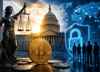 Congreso de EE.UU con una moneda de bitcoin