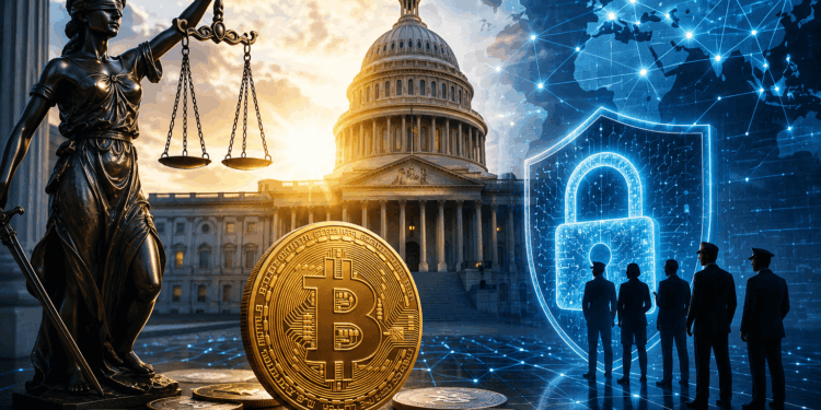 Congreso de EE.UU con una moneda de bitcoin