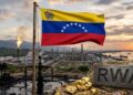 Bandera de Venezuela con petróleo, gas y oro, y la palabra RWA.