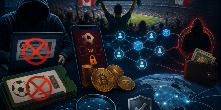 Ilustración digital de un fraude relacionado con el Mundial de Fútbol y las criptomonedas.