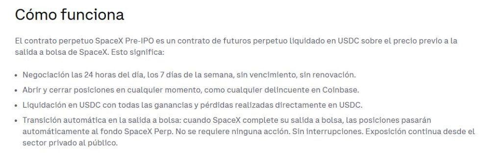 Plate showing how the SpaceX pre-IPO works on Coinbase. 