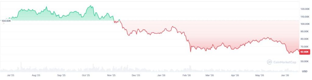 Gráfico de precio de bitcoin en los últimos 12 meses.