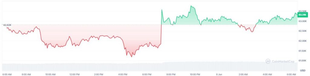 Gráfico de precio de bitcoin en las últimas 24 horas.