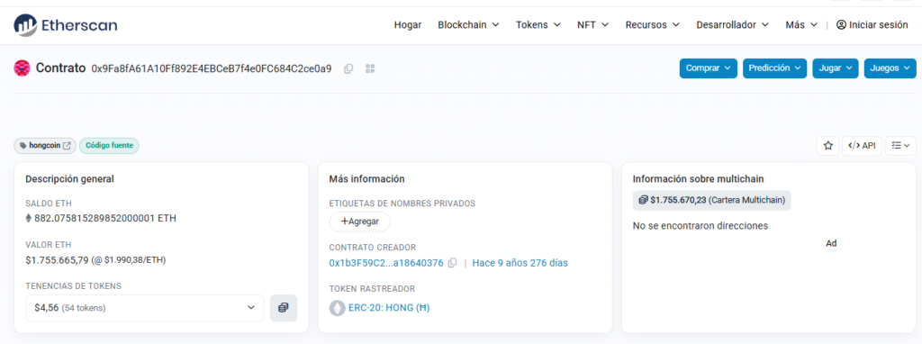 Datos de un contrato inteligente de la red Ethereum.