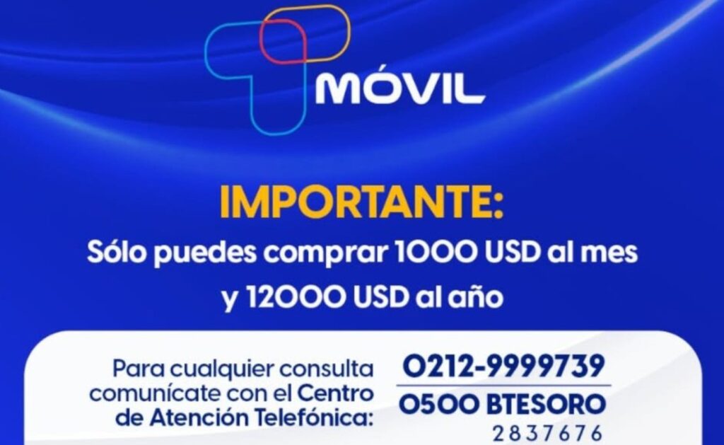Captura de pantalla del anuncio del Banco del Tesoro sobre los límites de compra de dólares.