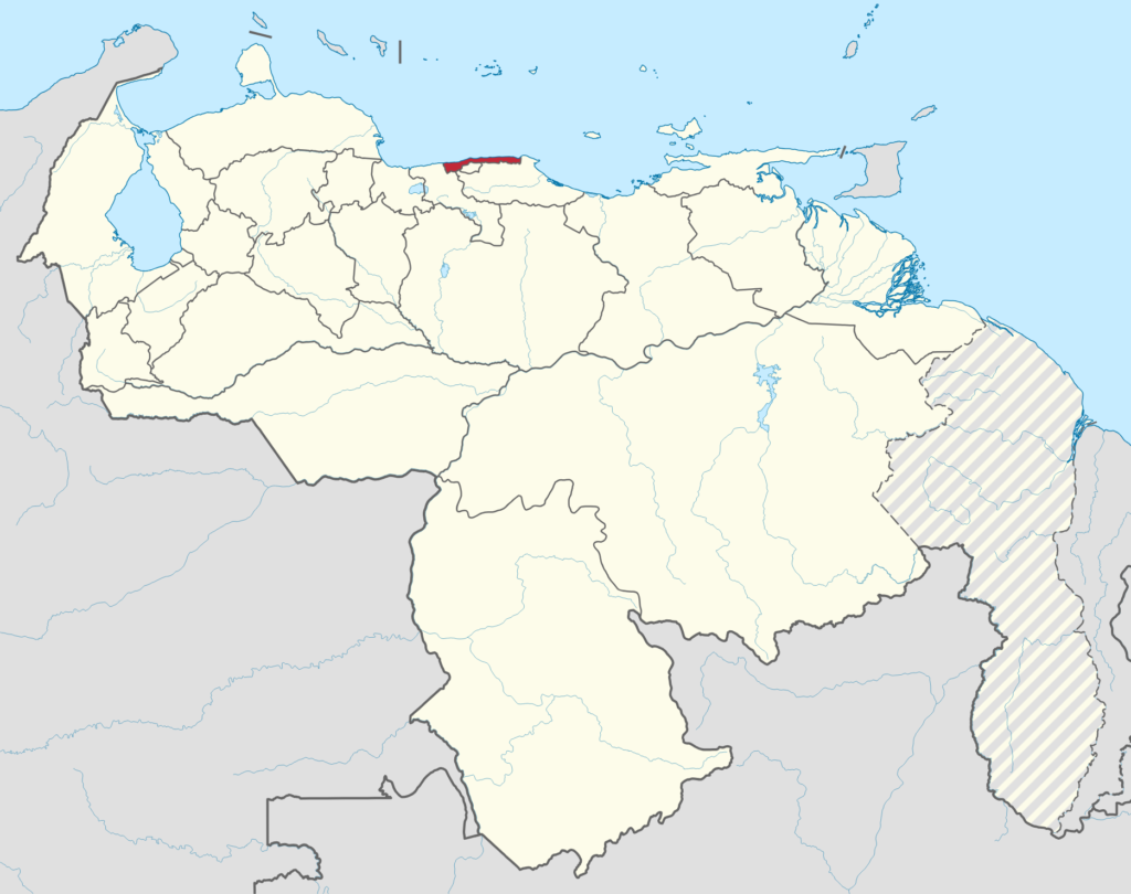 Mapa de Venezuela con La Guaira destacada en rojo.