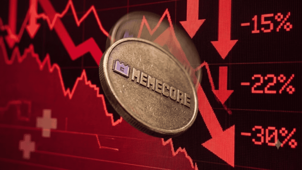Moneda con el logo de memecore cayendo.