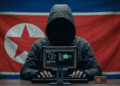 Bandera de Corea de Norte, un hacker.