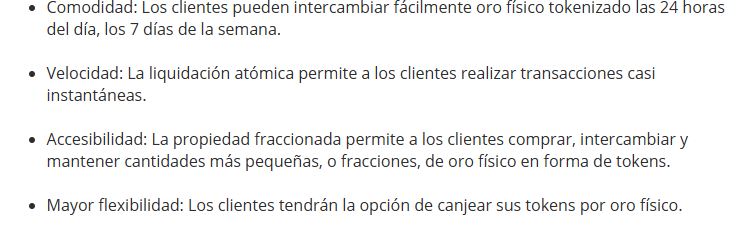 Listado de ventajas que ofrece el oro tokenizado que venderá DBS Group