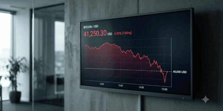 Un gráfico de precio de bitcoin que cae a 40.000 dólares.