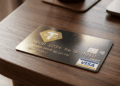 Una tarjeta de crédito o débito Visa con el logo de XAUT sobre una mesa.