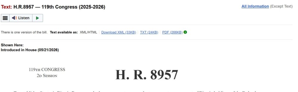 Captura de pantalla del portal web del Congreso donde se ve el proyecto de ley.