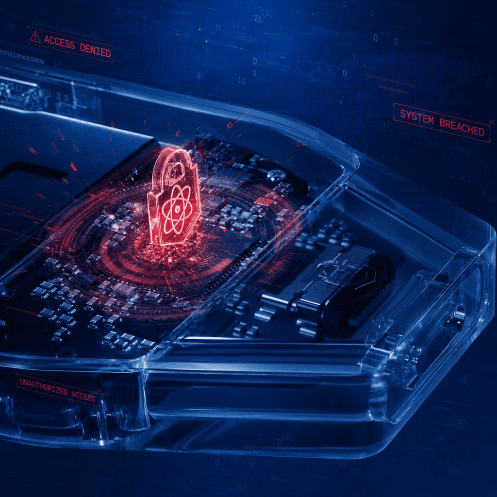 Ilustración de una hardware wallet de criptomonedas con un chip electrónico expuesto