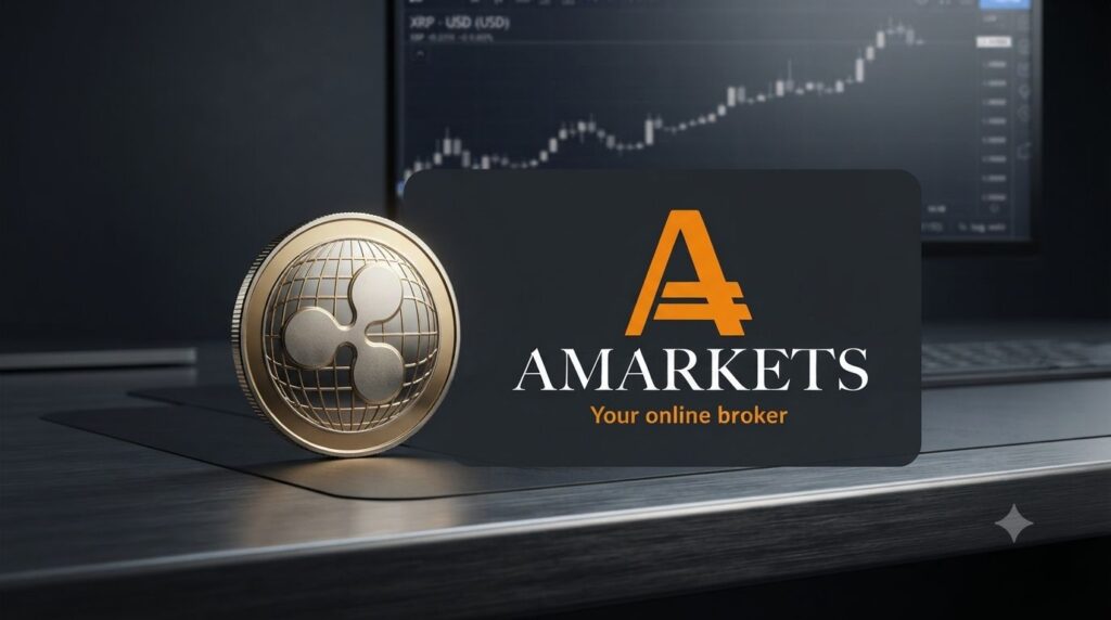 Logos de Ripple Labs y del broker Amarkets sobre mesa de color negro.
