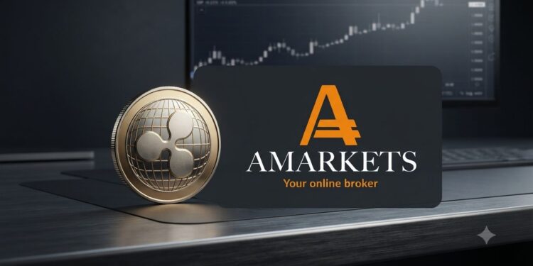 Logos de Ripple Labs y del broker Amarkets sobre mesa de color negro.