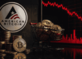 Logo de American Bitcoin y gráficos en rojo.