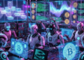Robots de IA en un centro de desarrollo trabajando en el protocolo Bitcoin.