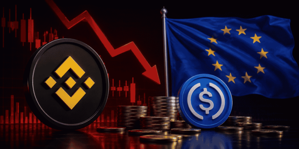 Binance, USDC, bandera de la Unión Europea.