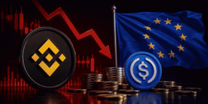 Binance, USDC, bandera de la Unión Europea.