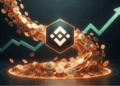 Logo de Binance y acumulación de bitcoin.