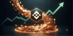 Logo de Binance y acumulación de bitcoin.