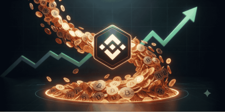 Logo de Binance y acumulación de bitcoin.