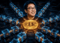 Una moneda de Bitcoin junto a redes de segunda capa y la cara del inversionista Samson Mow.