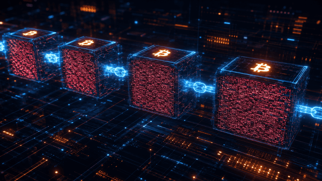 La cadena de bloques Bitcoin procesando transacciones.