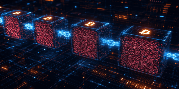 La cadena de bloques Bitcoin procesando transacciones.