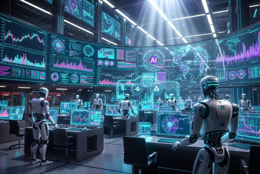 Un centro financiero y de computación con robos de IA.