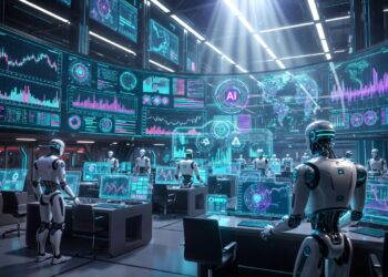 Un centro financiero y de computación con robos de IA.