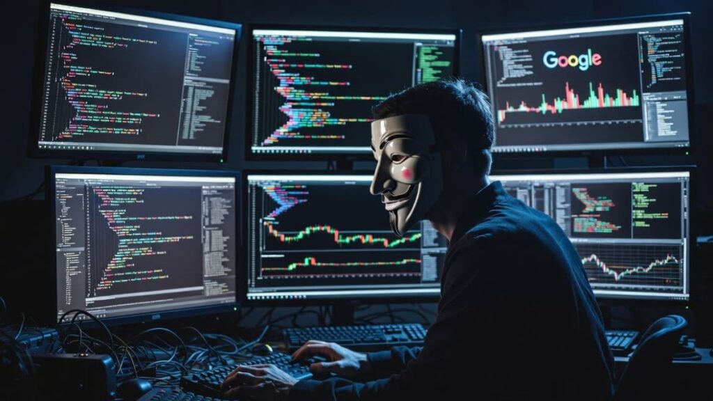 Un hacker operando con computadoras.
