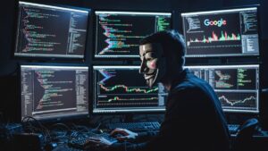 Un hacker operando con computadoras.