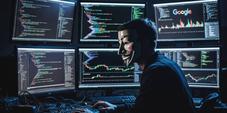 Un hacker operando con computadoras.