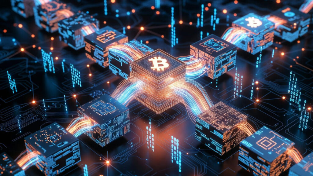 La cadena de bloques Bitcoin procesando transacciones.