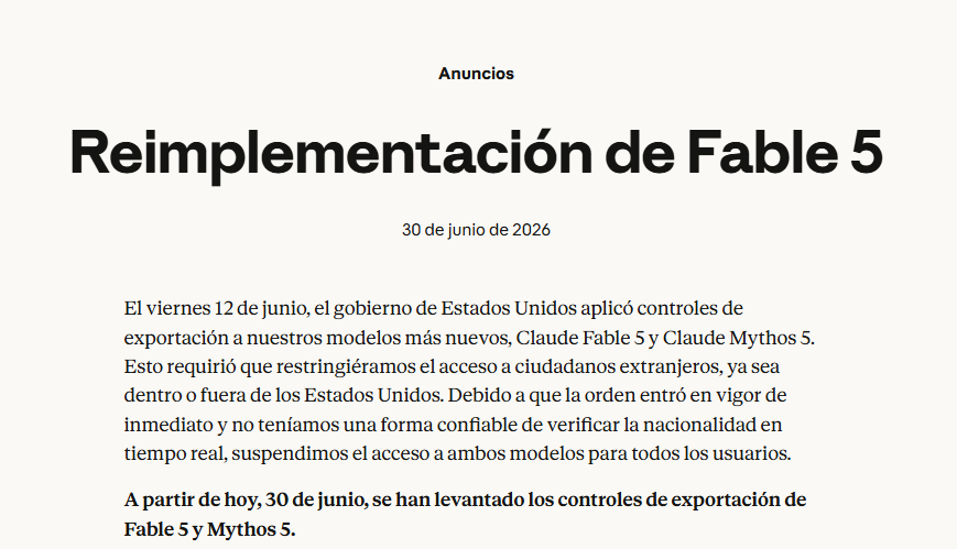 Portada de un comunicado de la empresa de IA Anthropic.