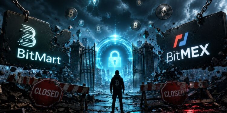 Los cierres de BitMart y BitMex no señalan debilidad en la industria de las criptomonedas. Imagen: CriptoNoticas con ChatGPT.