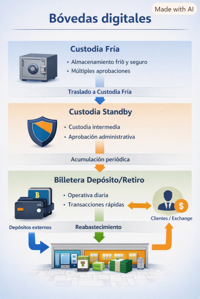 Infografía que explica cómo funciona una bóveda digital.