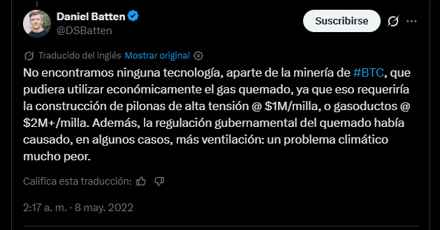 Captura de pantalla de una publicación en X sobre minería de Bitcoin.
