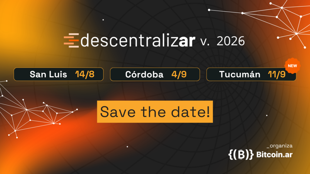 Banner del evento Descentralizar 2026 en Argentina, con fechas en San Luis, Córdoba y Tucumán y mensaje principal “Save the date”