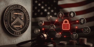 Logo del Tesoro de EE. UU. censurando red de criptomonedas.