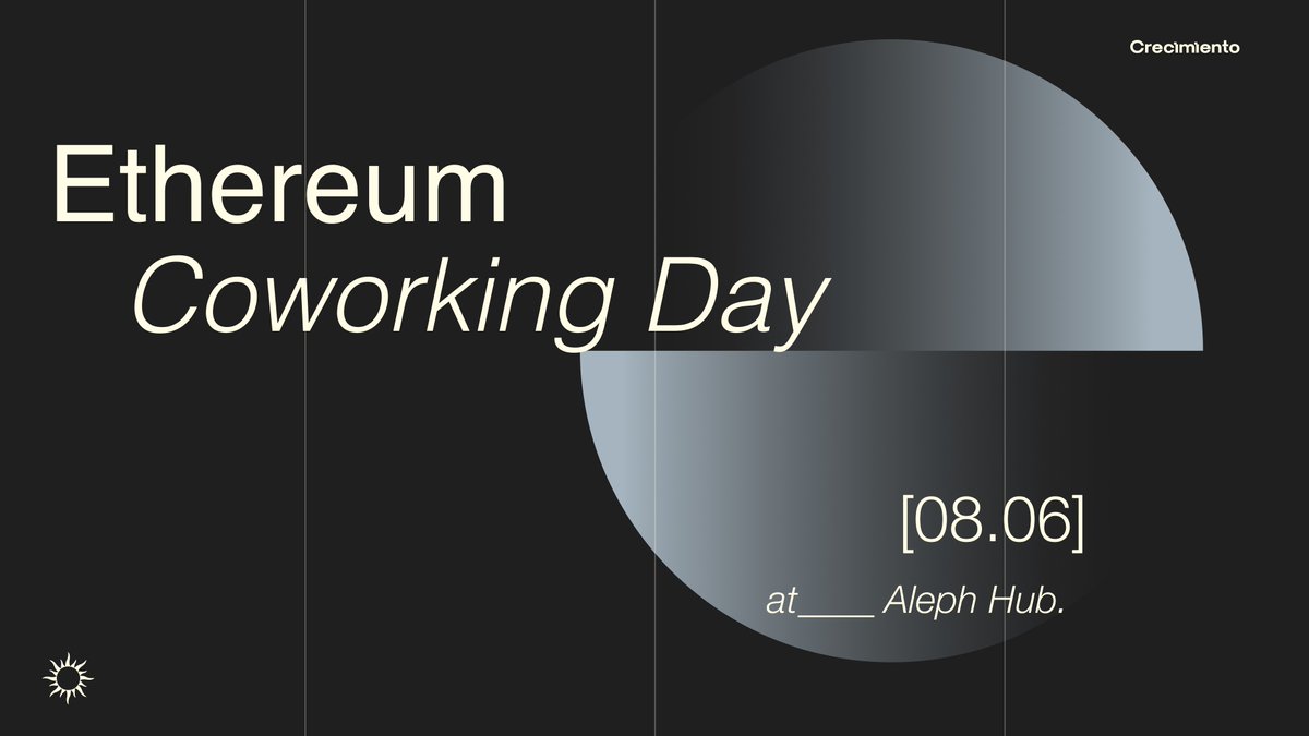 Ethereum Coworking Day en Aleph Hub, con diseño minimalista en tonos oscuros.