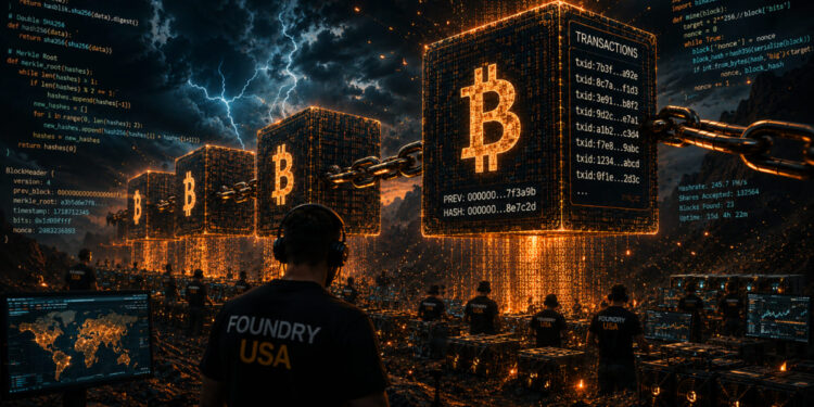 Mineros de Bitcoin procesando bloques de la red.