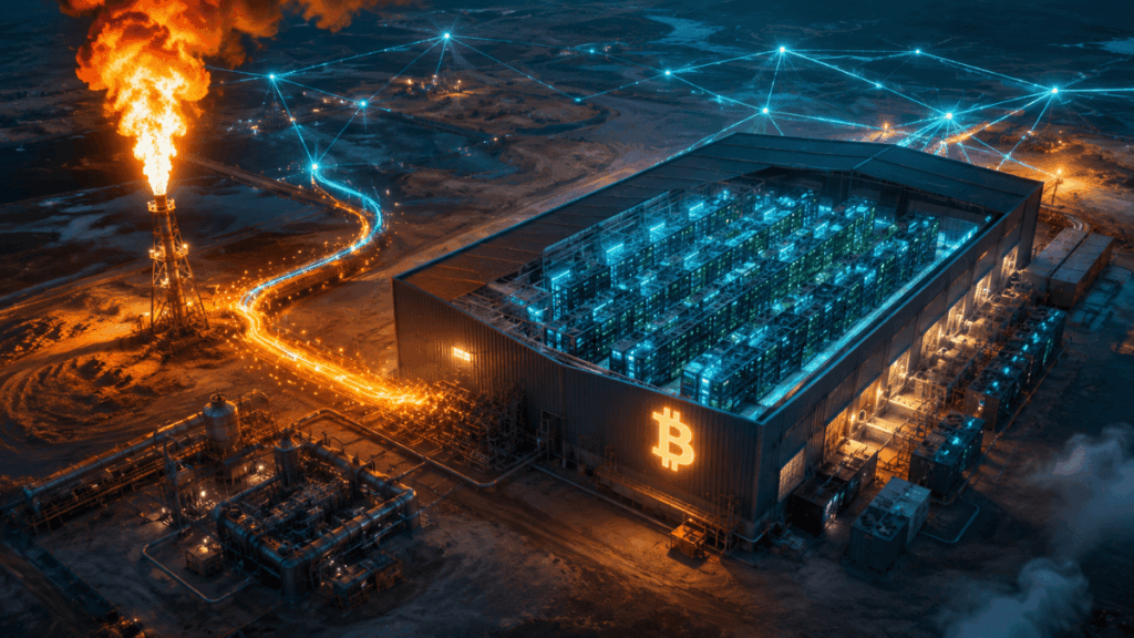 Un centro de minería de Bitcoin conectado a una fuente de energía de hidrocarburos.