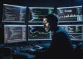 Un hacker operando con computadoras.