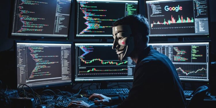Un hacker operando con computadoras.