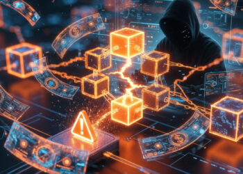 Una cadena de bloques con un hacker.